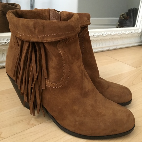 Sam Edelman Louie tan suede fringed booties size 6 - Picture 2 of 3